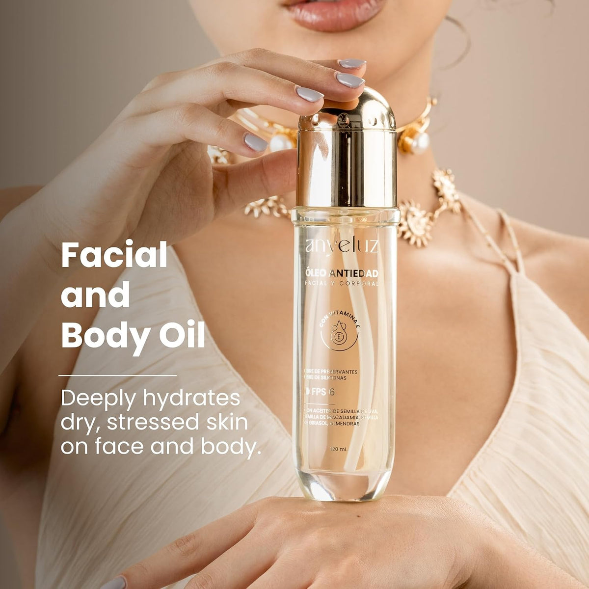 ANYELUZ Aceite Facial y Corporal con vitamina E, Fórmula antiedad d...
