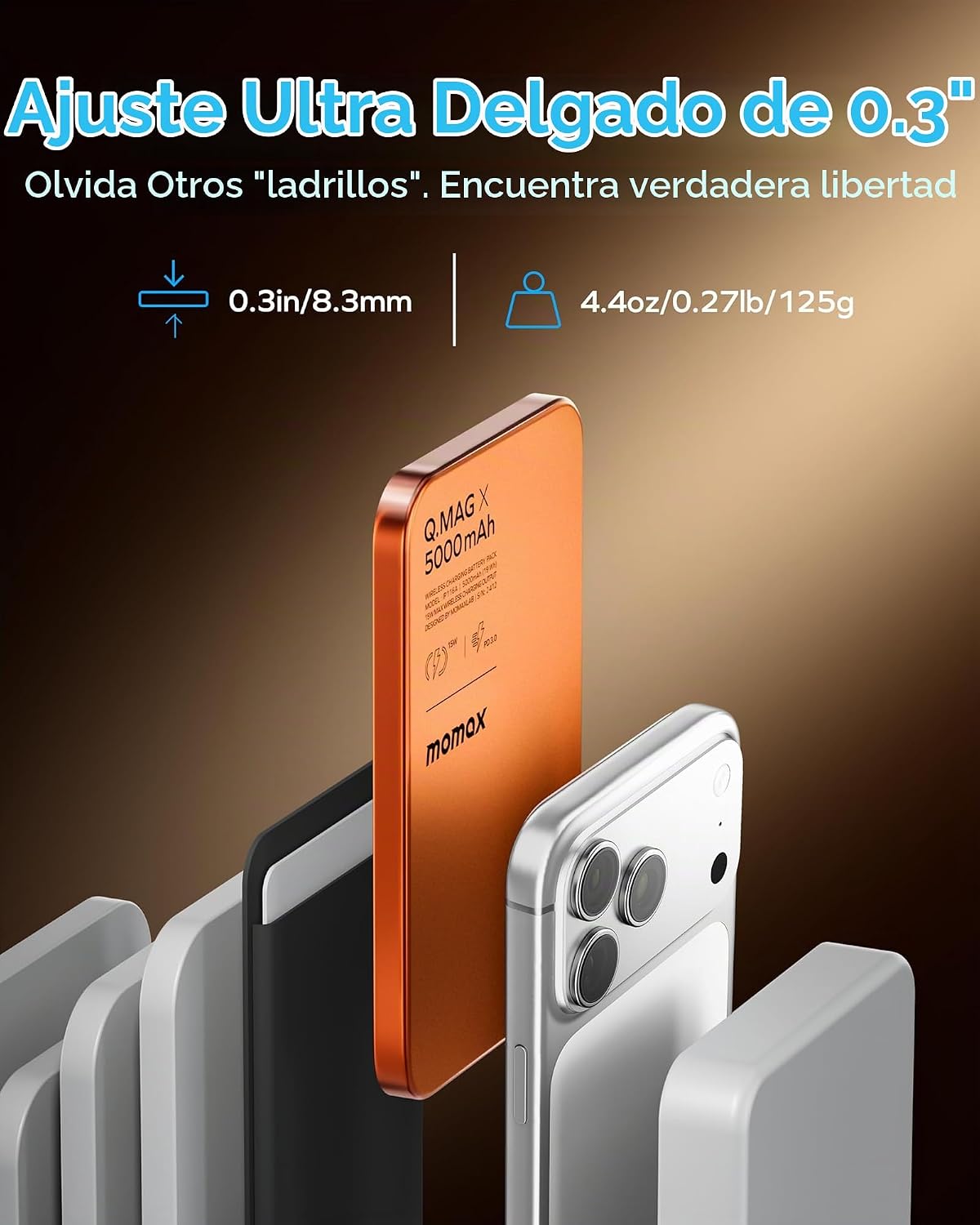 MOMAX Banco de energía magnético de 5000 mAh, ultra delgado de 0.3...