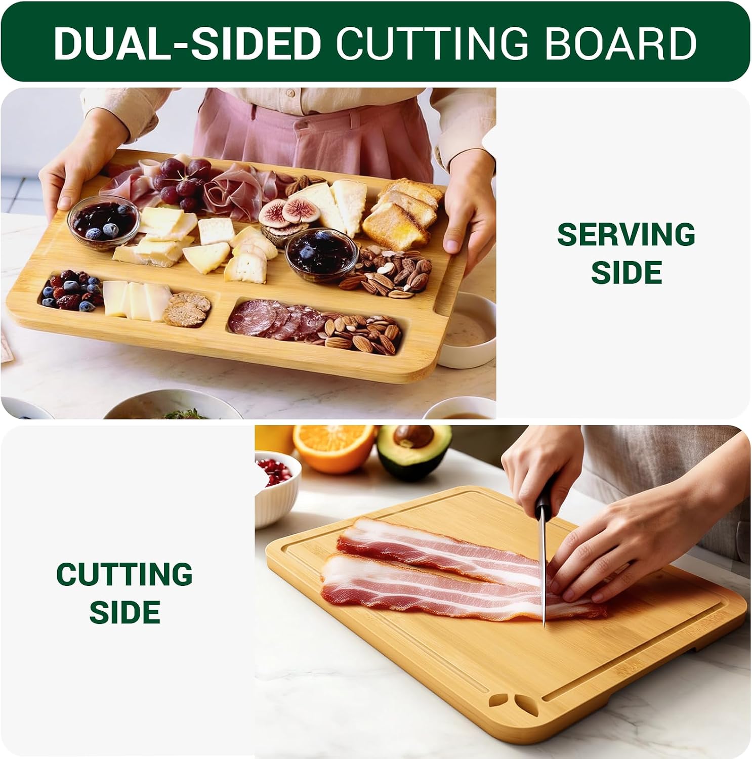 Toolola Tablas de cortar de bambú de 15 x 12 pulgadas para cocina c...