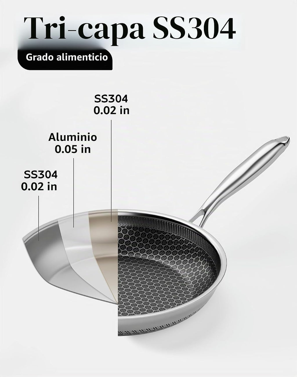 XBM Sartén antiadherente de 7 pulgadas, sartén de acero inoxidable...