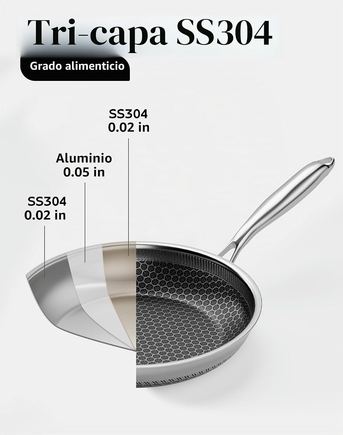 XBM Sartén antiadherente de 7 pulgadas, sartén de acero inoxidable...