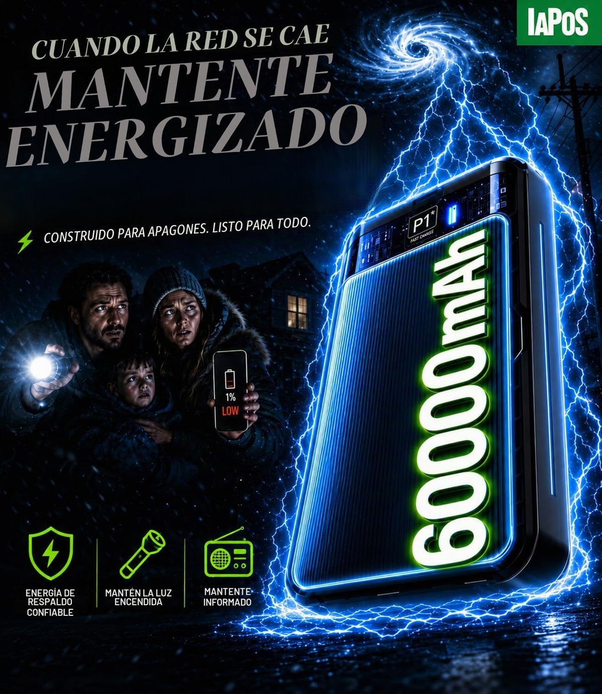 IAPOS Cargador portátil de carga rápida de 60000mAh 22.5W, para ban...
