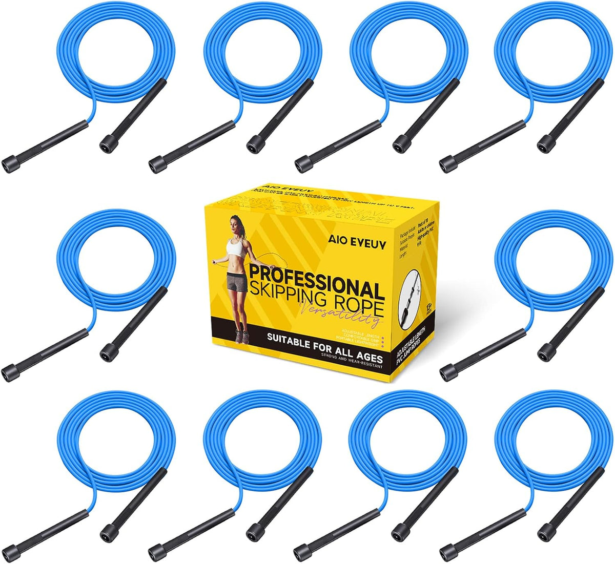 AIO EYEUY Paquete de 10 cuerdas de saltar ajustables para fitness y...