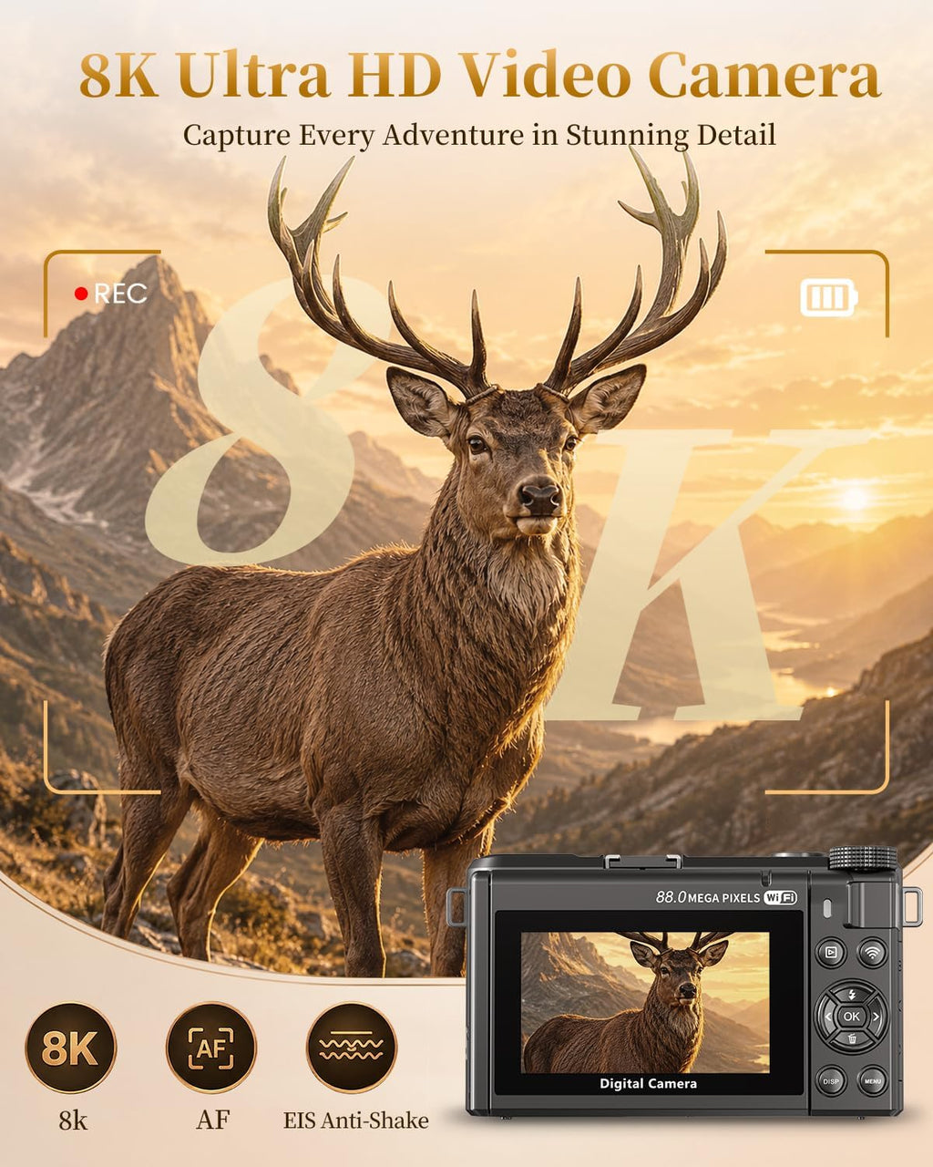 Cámara digital 8K, cámara de enfoque automático de 88MP para princi...