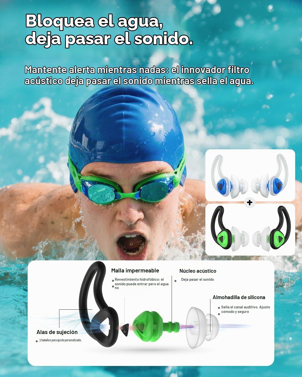 Tapones para los oídos para nadar\u20132 pares de tapones para los...