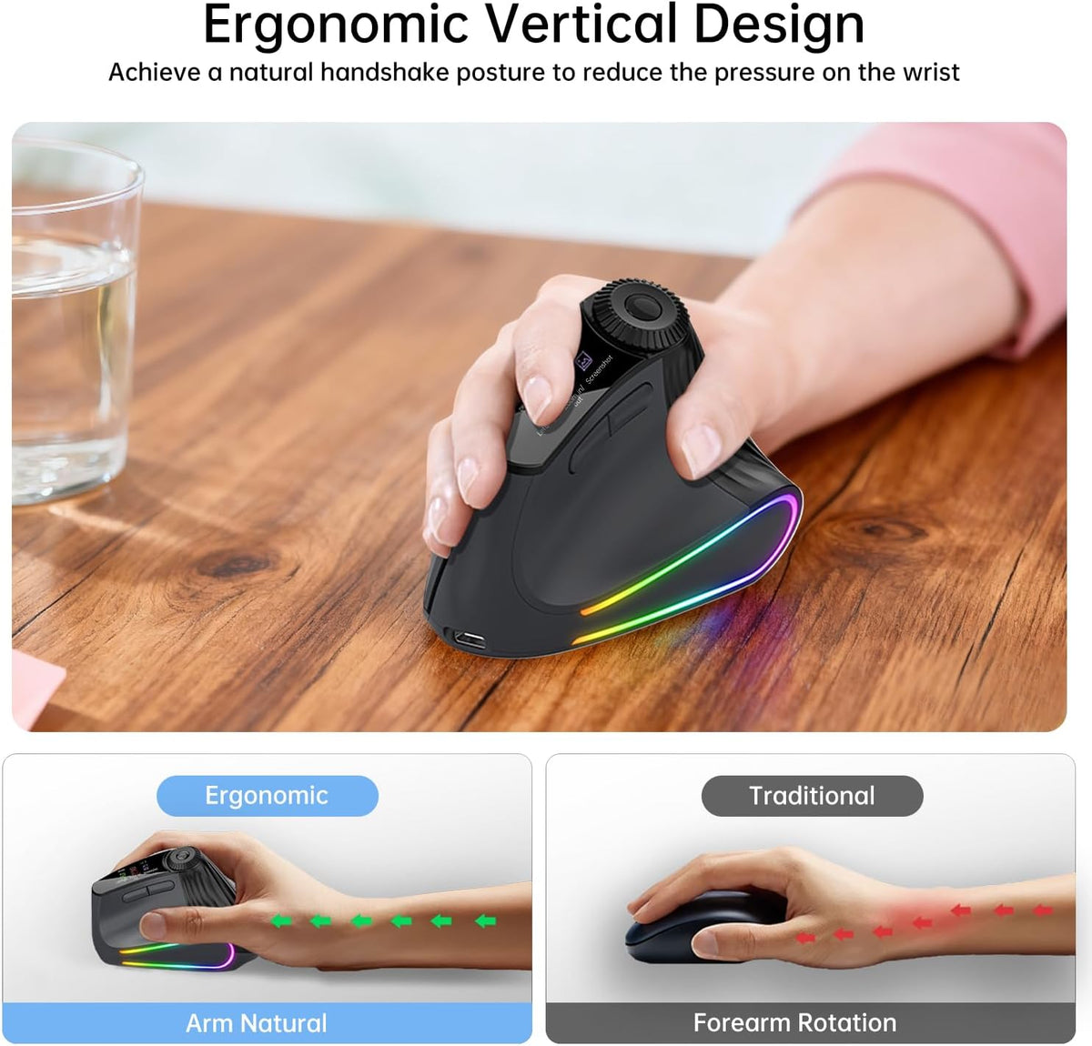 NYIEFADA - Ratón vertical ergonómico inalámbrico, ratón óptico reca...