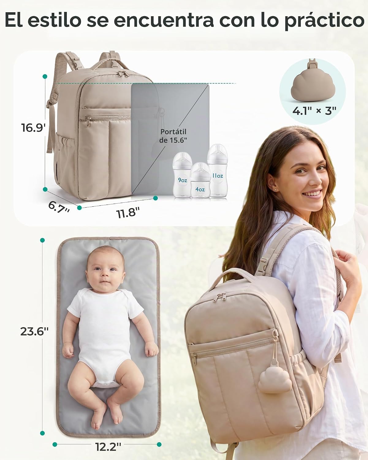 BAGSMART Mochila para pañales para bebé, bolsa de pañales ligera y...