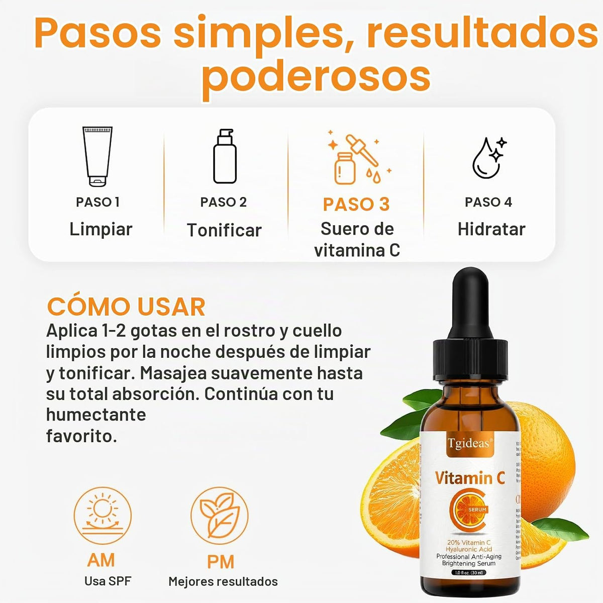 Suero de vitamina C Tgideas 20% y suero facial iluminador con HA 5%...