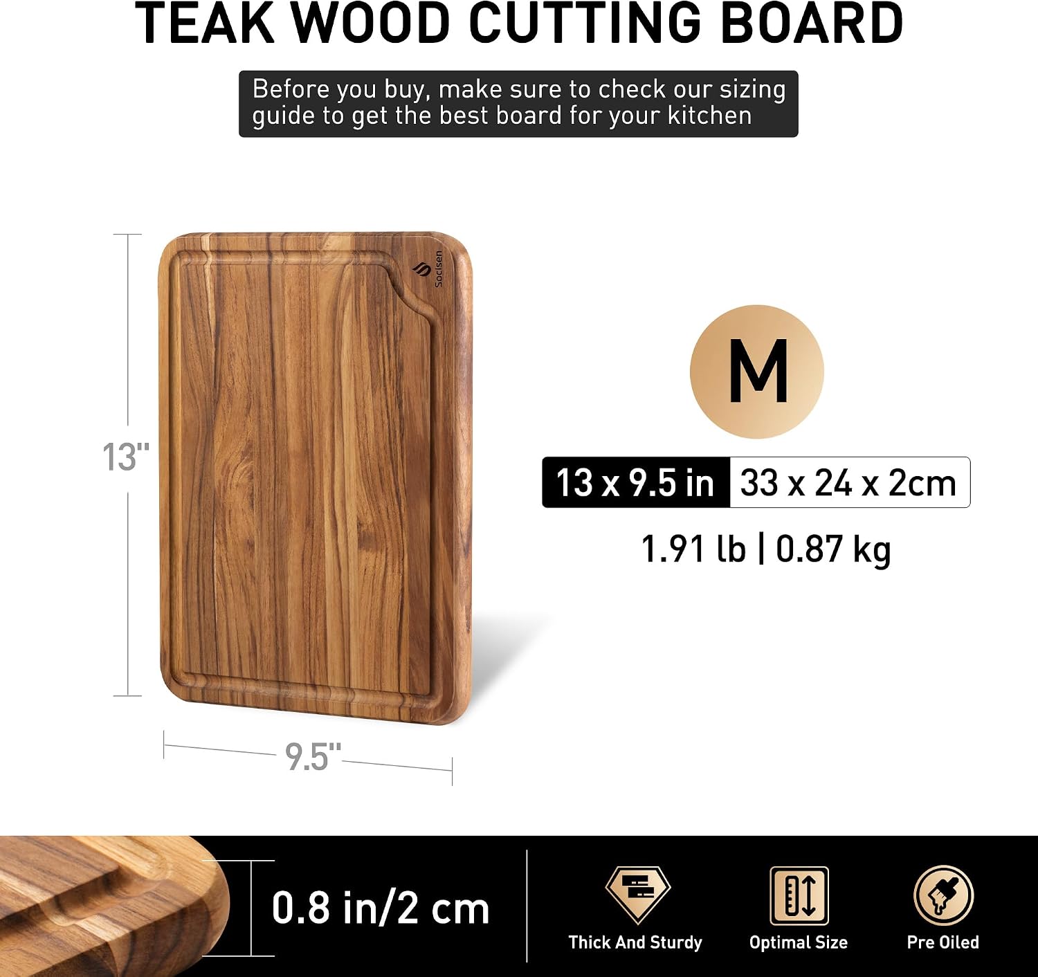 Tabla de cortar de madera de teca para cocina 13 pulgadas tabla de...