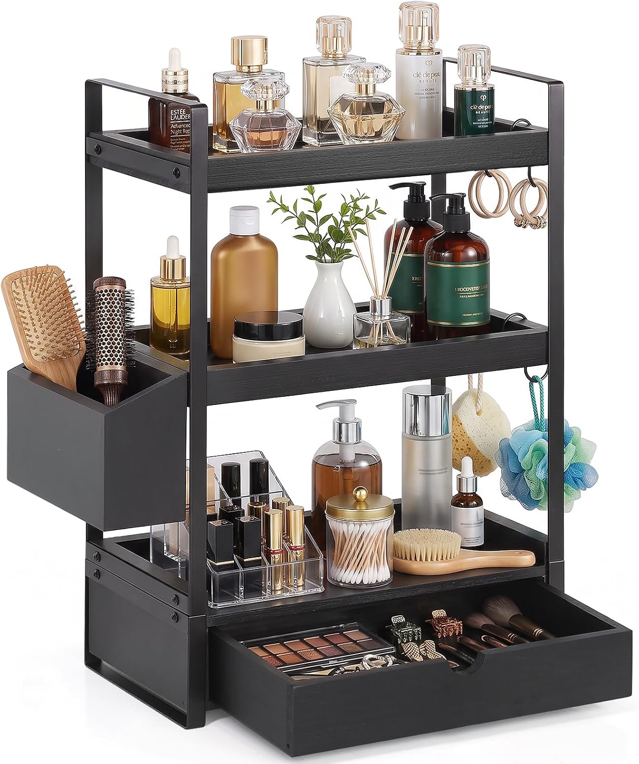 Organizador de encimera de baño de 3 niveles con cesta de cajón y g...