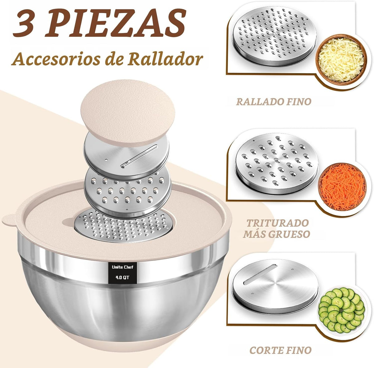 Umite Chef, juego de 8 cuencos para mezclar con tapas herméticas, c...