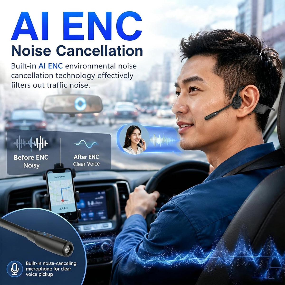 Auriculares abiertos del camionero de la conducción ósea del oído c...