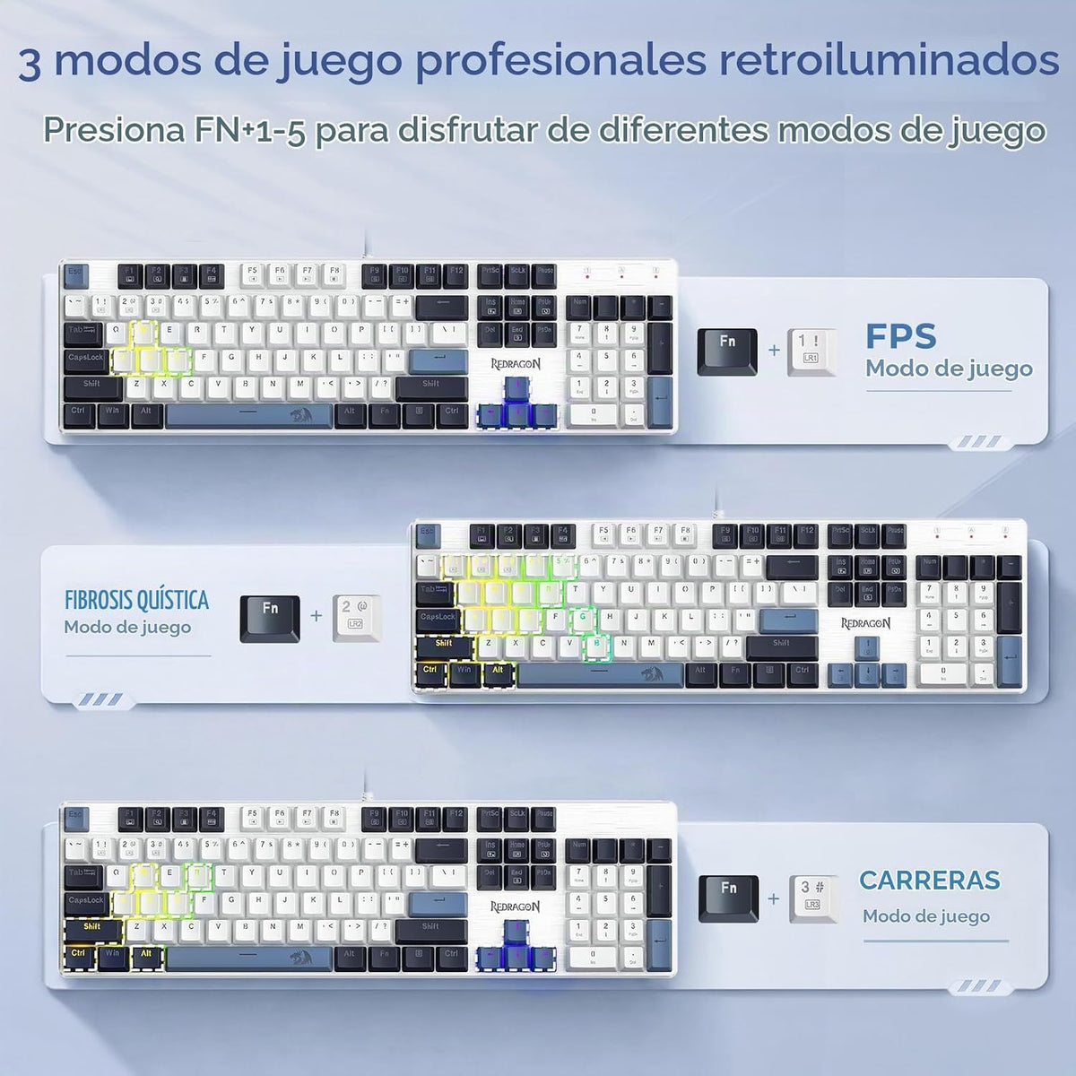 Redragon Teclado mecánico para juegos con cable, 11 modos retroilum...