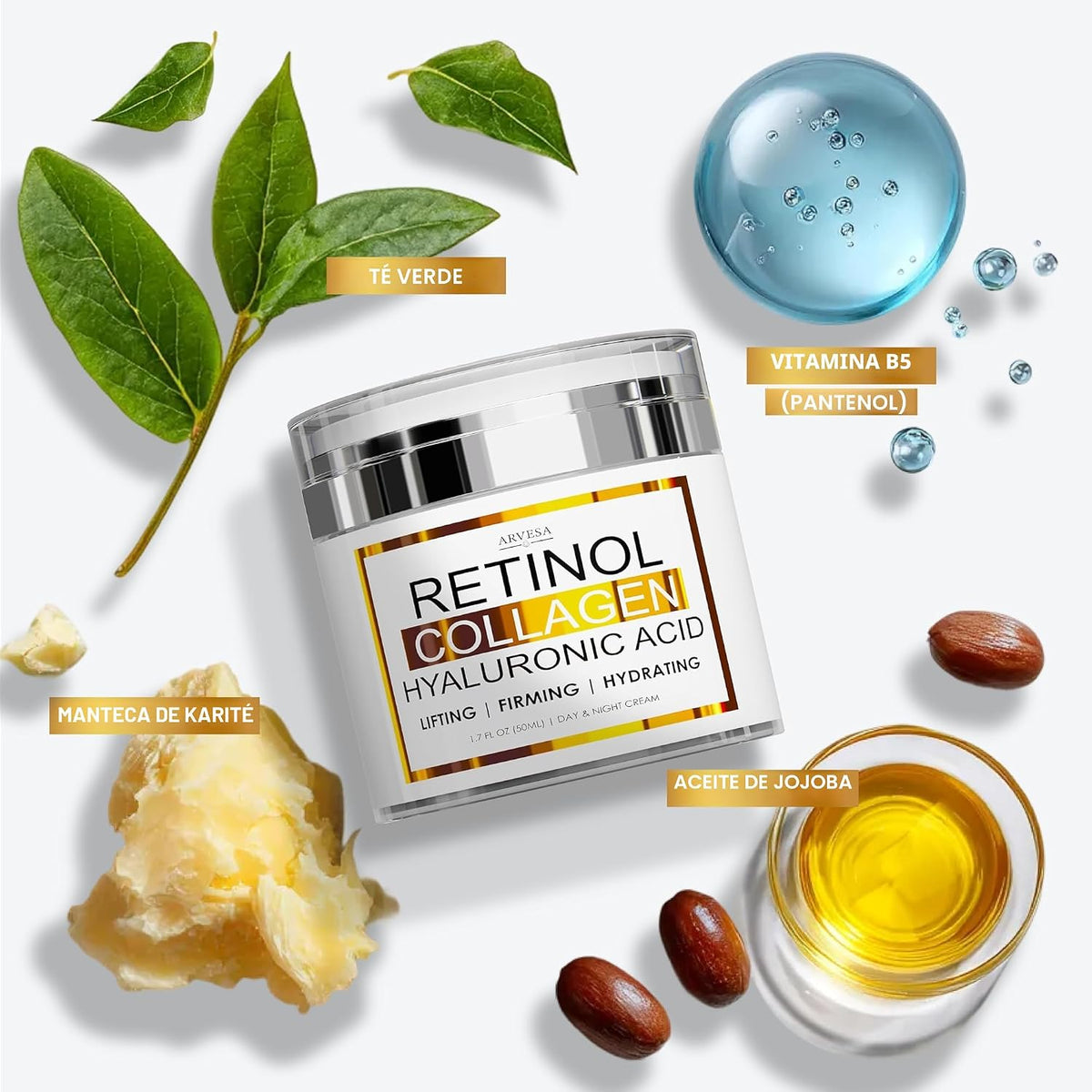 (2 unidades) Crema de retinol para rostro con colágeno y ácido hial...