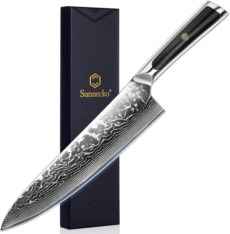 Sunnecko - Cuchillo de chef japonés de Damasco de 8 pulgadas, acero...