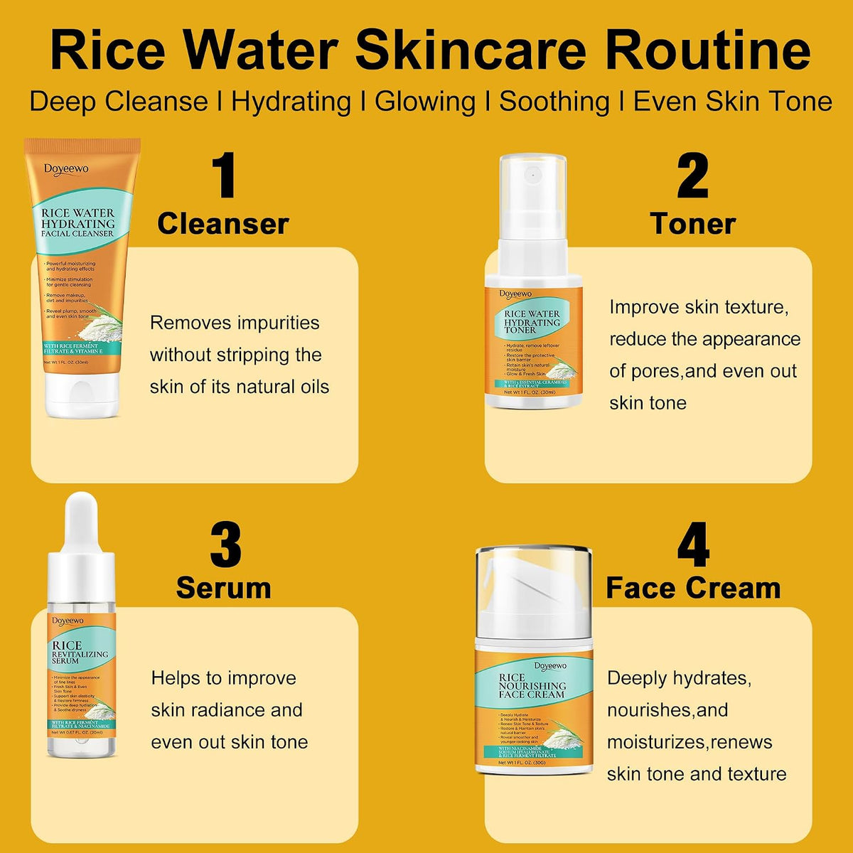 Set para el cuidado de la piel con extracto de arroz coreano para h...