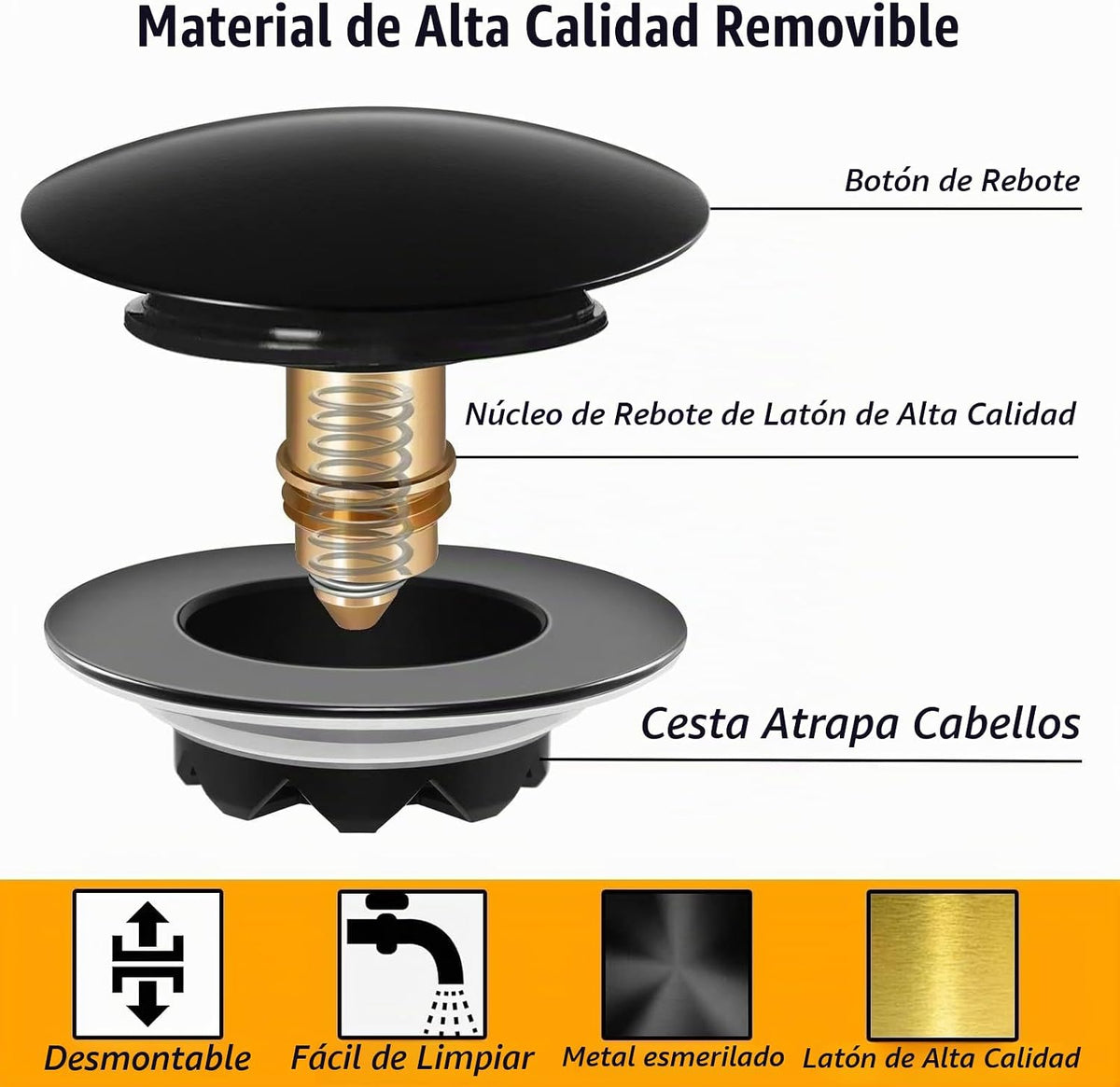 Anlige - Tapón de drenaje para bañera, tapón de bañera desplegable...