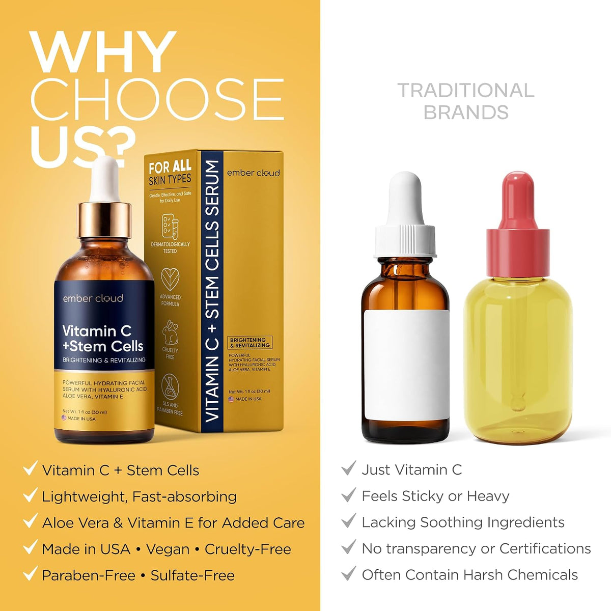 Ember Cloud Suero de vitamina C para rostro con células madre y áci...