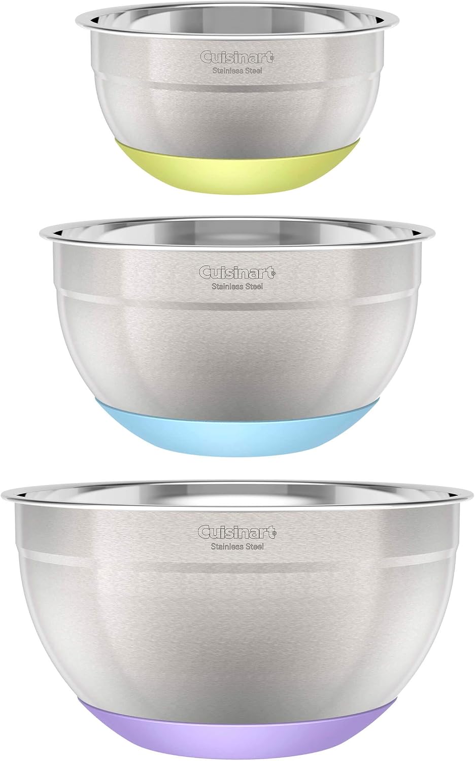 Cuisinart Tazones de mezcla de acero inoxidable de 3 piezas con bas...