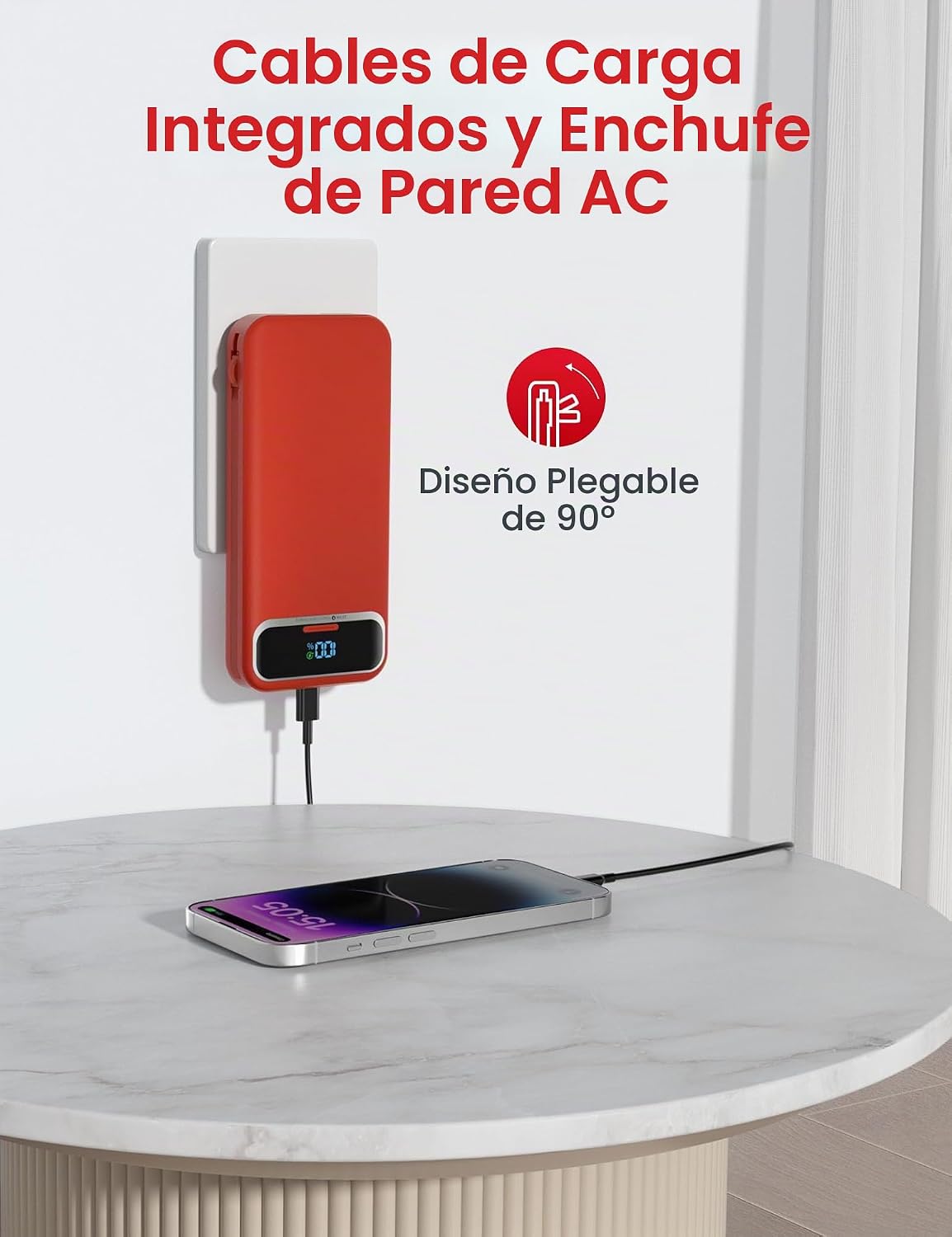 Cargador portátil aonidi de 12000 mAh con cables integrados y enchu...