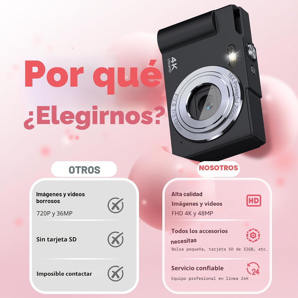 Cámara digital, cámara digital FHD para apuntar y disparar con zoom...