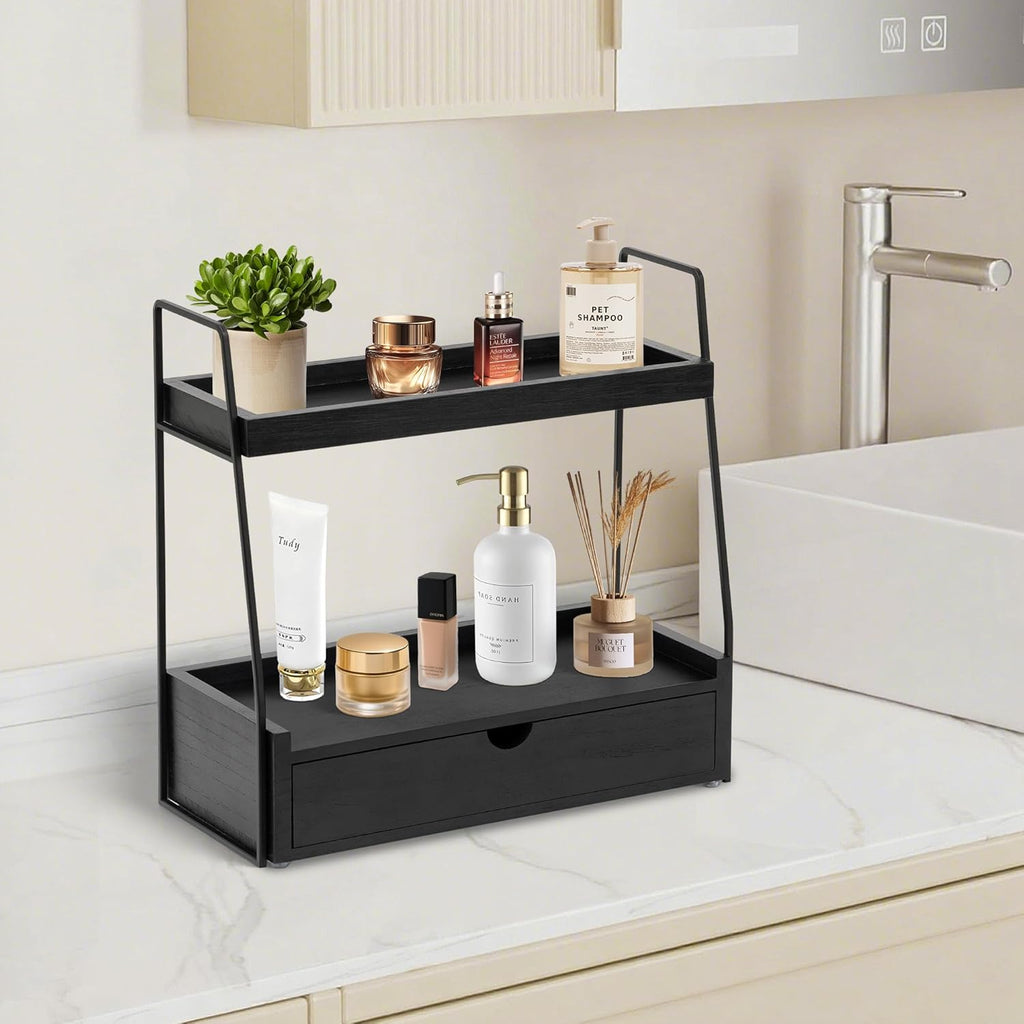 Organizador de encimera de baño de 2 niveles con cajón, estante de...