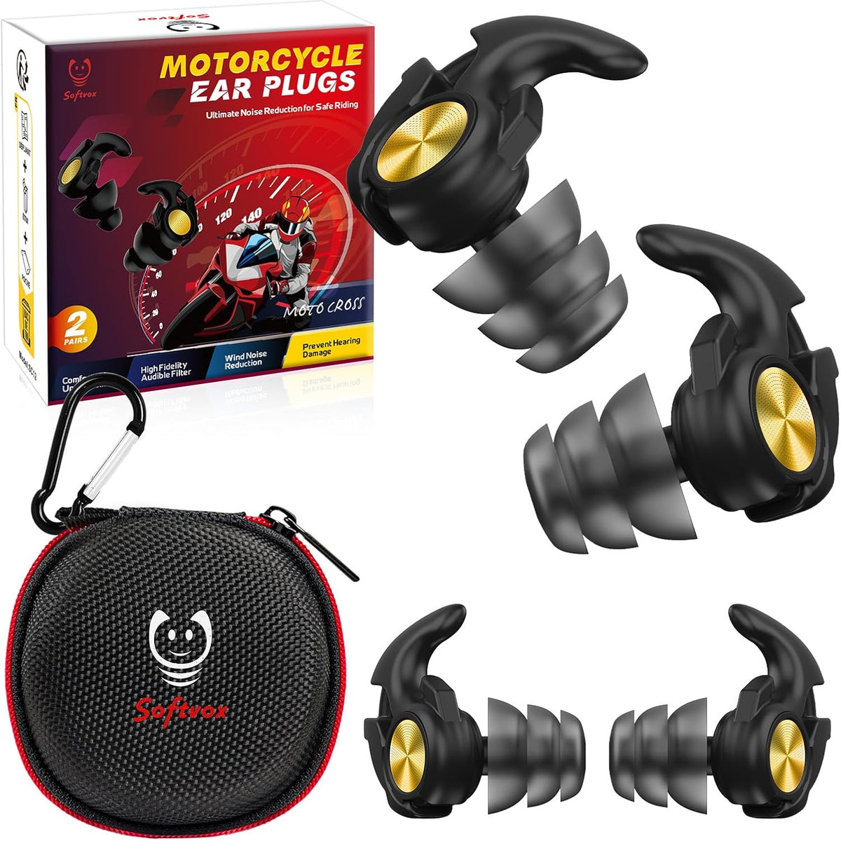 Softvox Tapones para los oídos de motocicleta, protección auditiva...