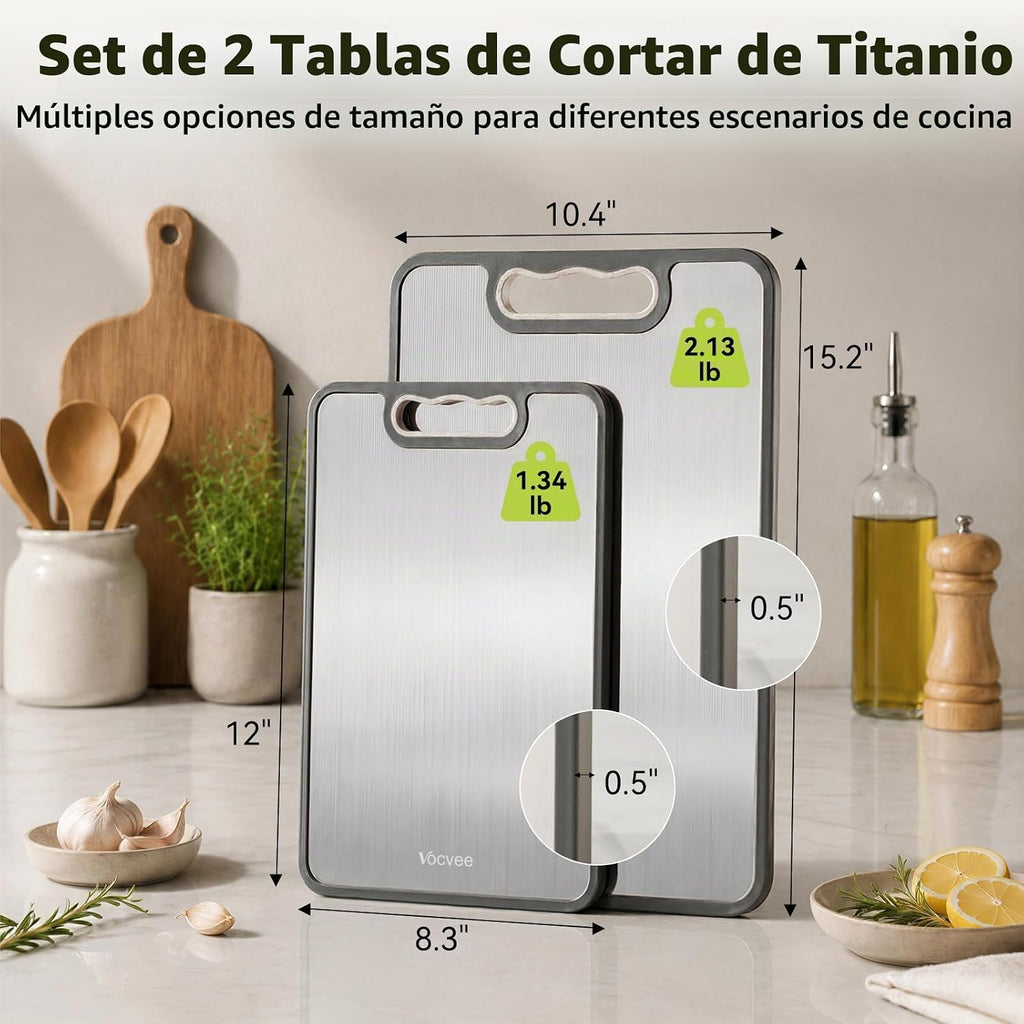 Vocvee Tabla de cortar de titanio de 2 piezas, tabla de cortar de d...