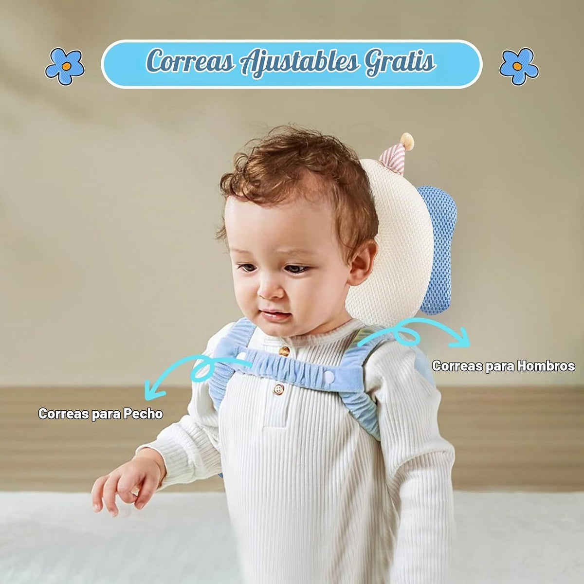 Mochila con cojín protector de cabeza de bebé con 3 rodilleras para...