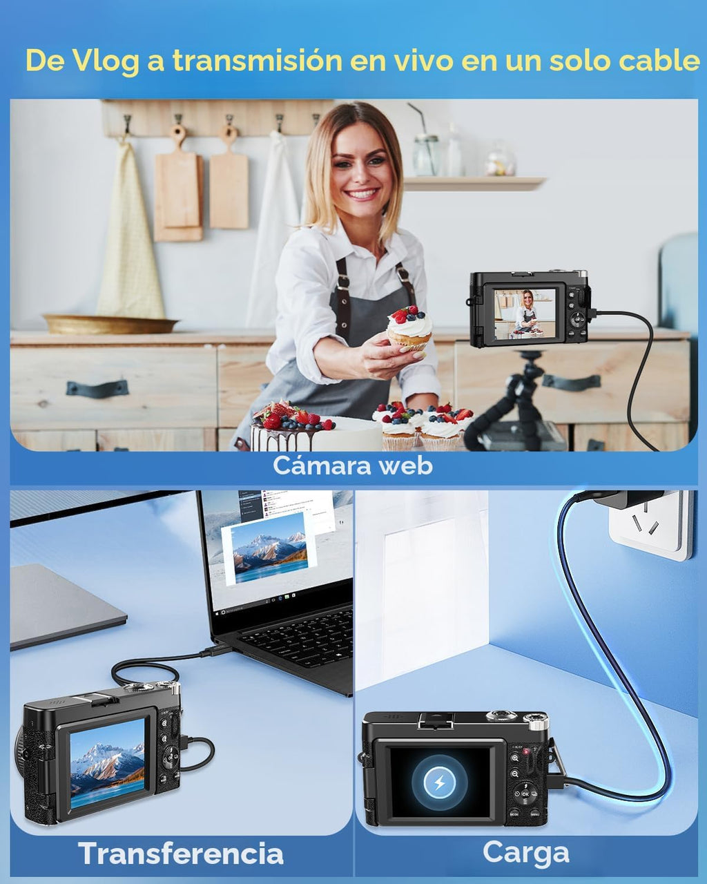 Cámara digital 4K mejorada 2026 de 64 MP WiFi con pantalla abatible...