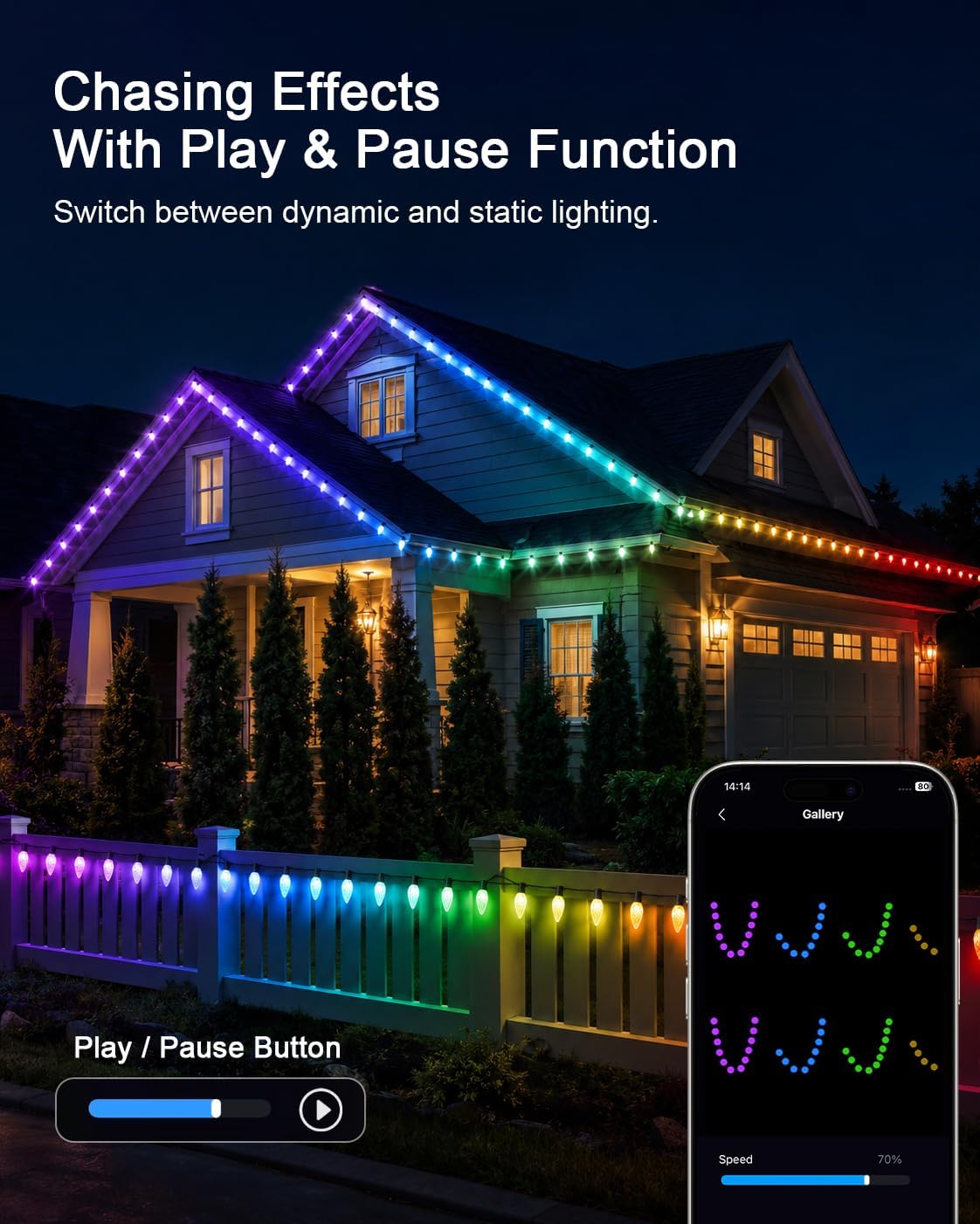 39FT 50LED Smart C9 luces de Navidad al aire libre, luz de cadena R...