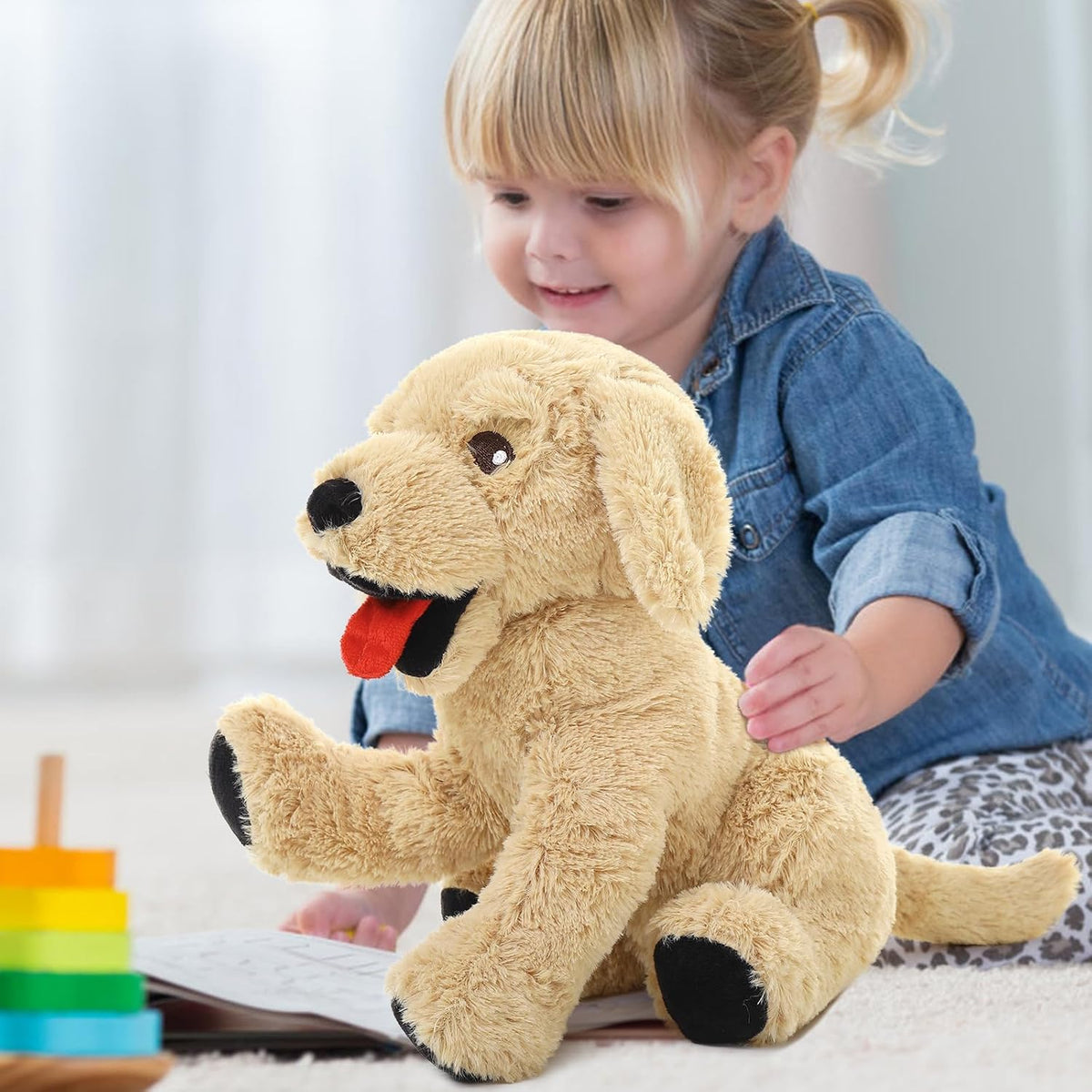 Lanmore Peluche de perro y cachorro Golden Retriever, almohada de p...