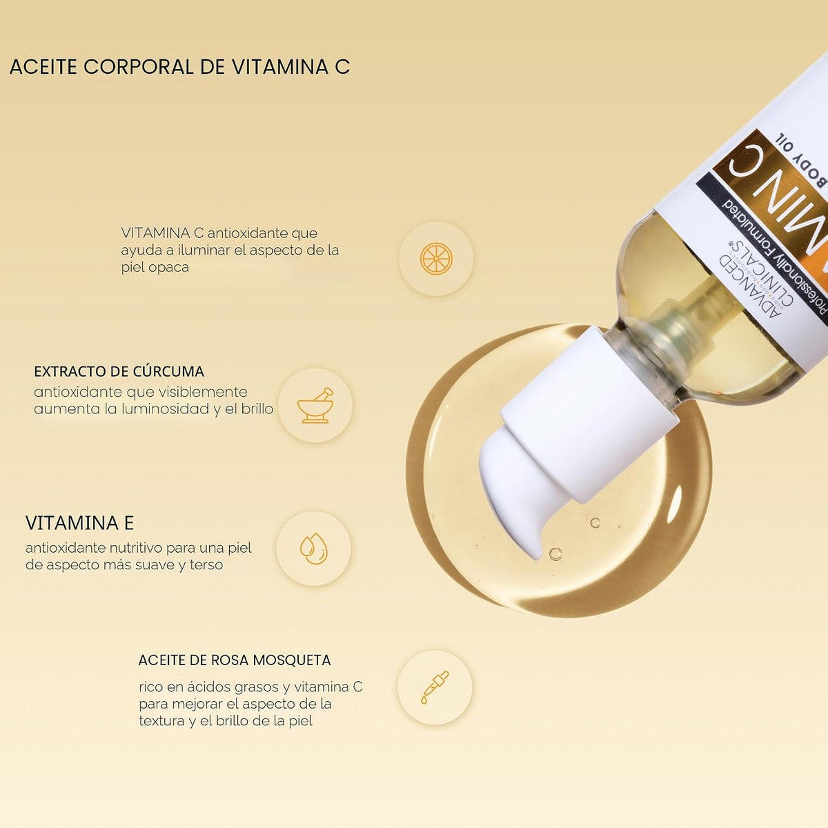Advanced Clinicals Aceite corporal iluminador con vitamina C para m...