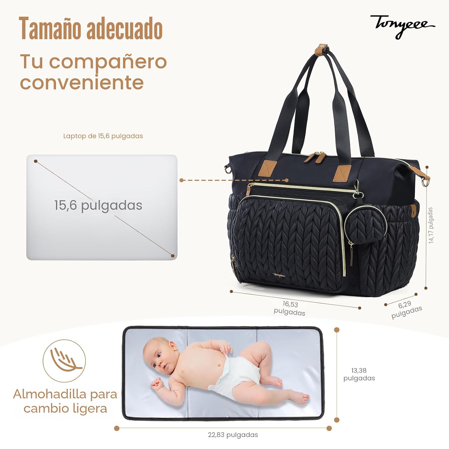 Tonyeee - Bolso para pañales, gran bolsa de pañales impermeable, bo...