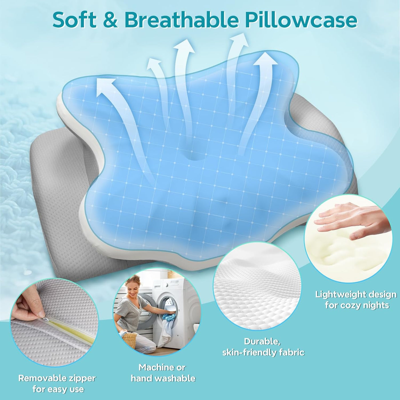 ZeroZillo Almohada cervical para dolor de cuello, apnea del sueño,...
