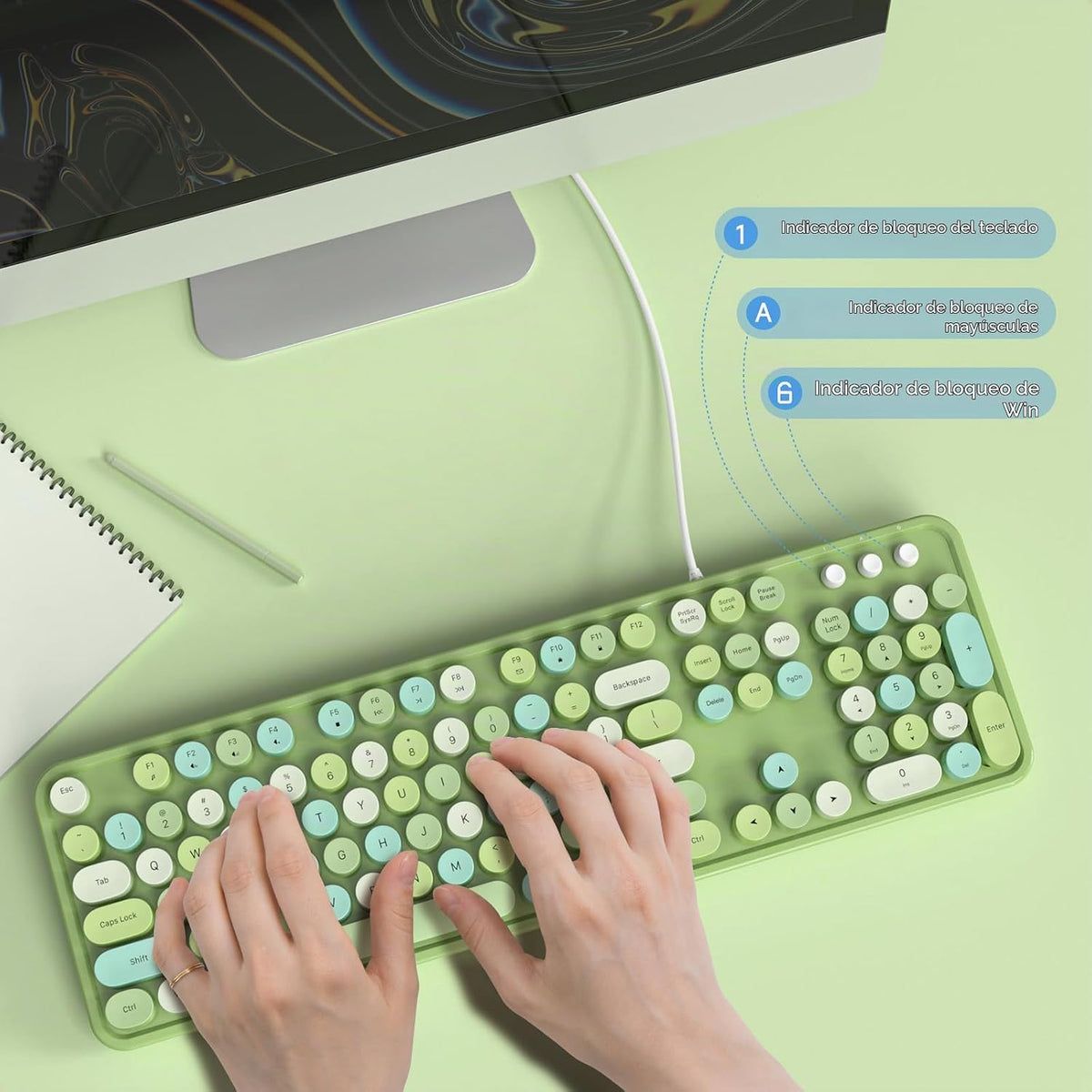 Dilter - Teclado con cable, 104 teclas, tamaño completo, tipo máqui...