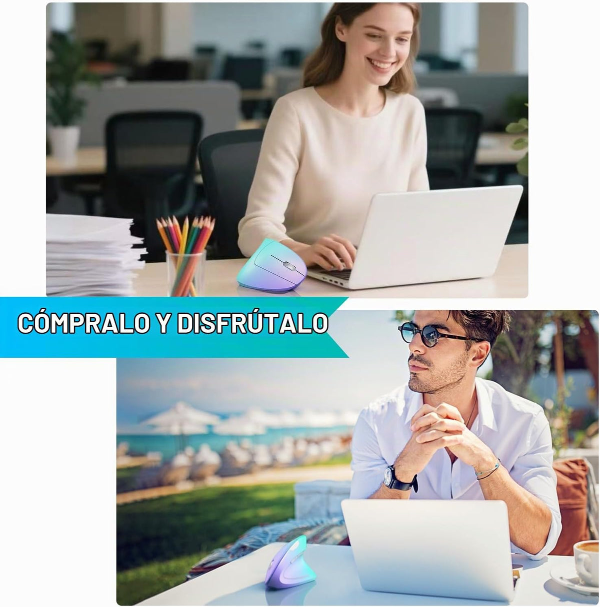 Lekvey Ratón ergonómico, ratón inalámbrico vertical USB C recargabl...