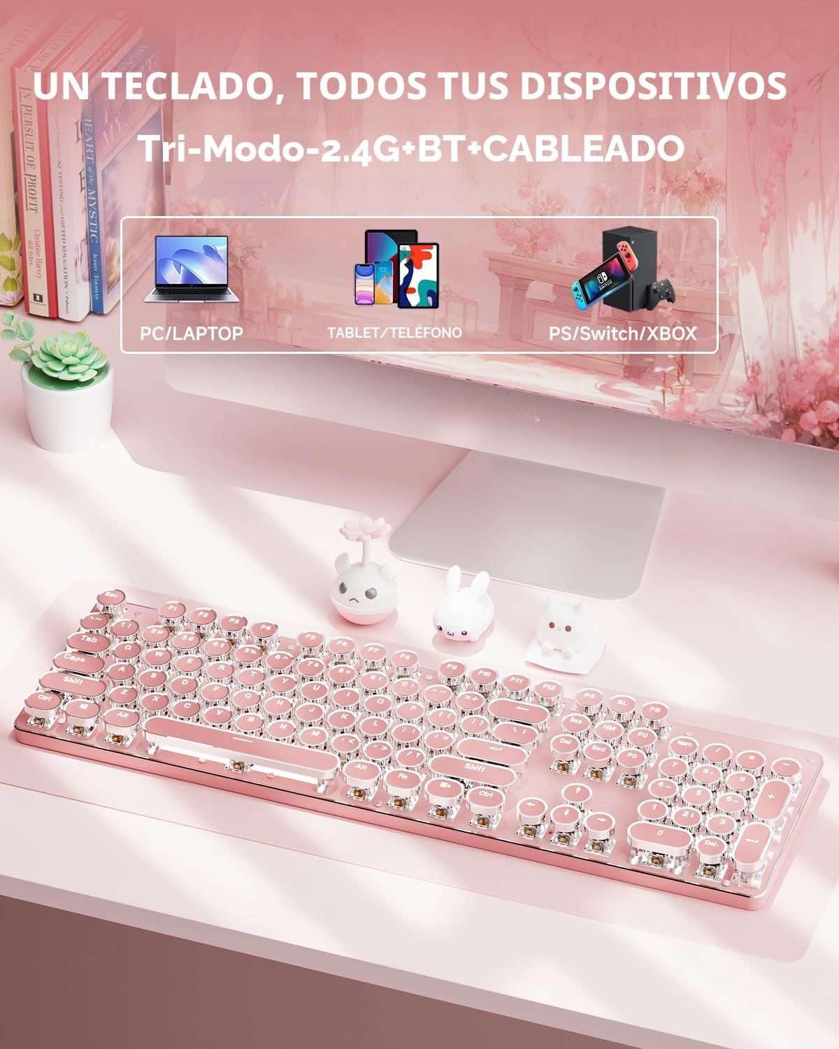 Teclado mecánico inalámbrico estilo máquina de escribir con retroil...