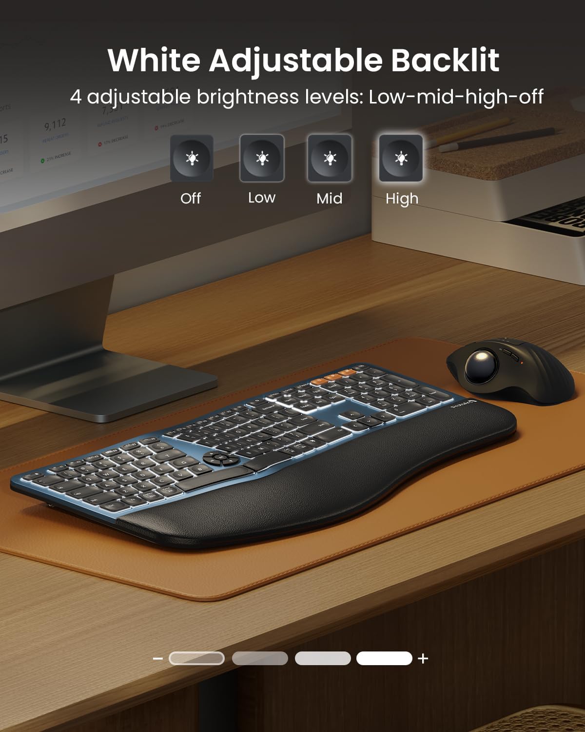ProtoArc Teclado ergonómico inalámbrico retroiluminado de tamaño co...