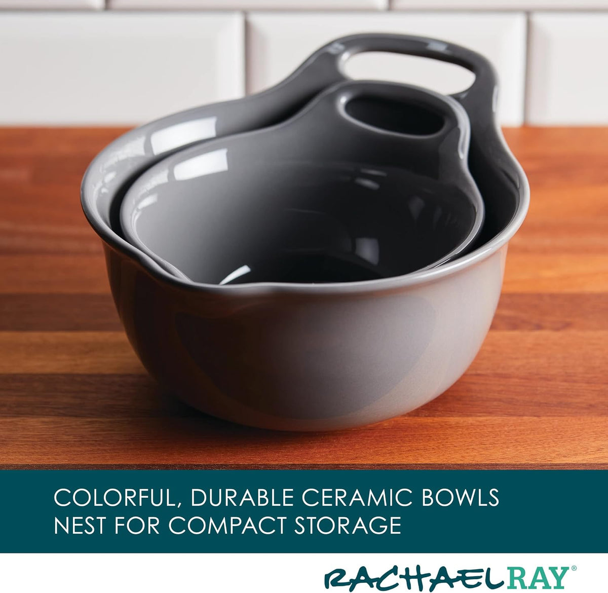 Rachael Ray Ceramics - Juego de cuencos para mezclar con boquilla d...