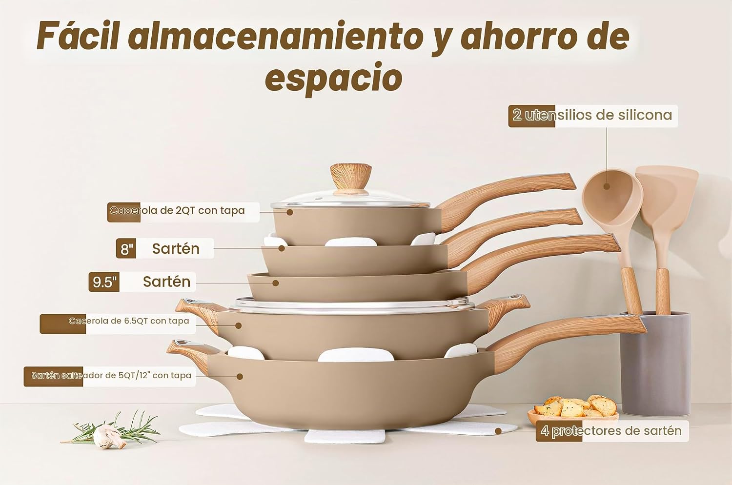 SENSARTE - Juego de ollas y sartenes de cerámica antiadherentes, ju...
