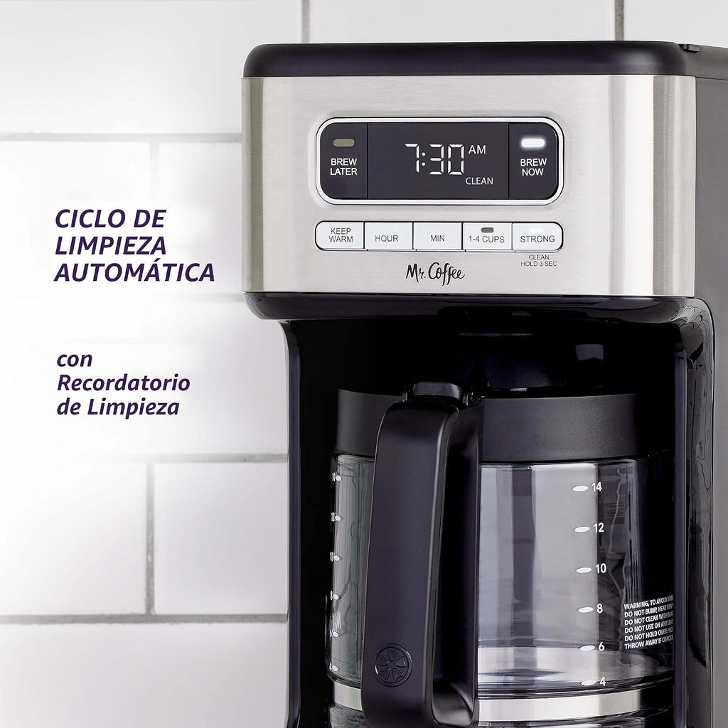 Mr. Coffee - Cafetera programable de 14 tazas de acero inoxidable