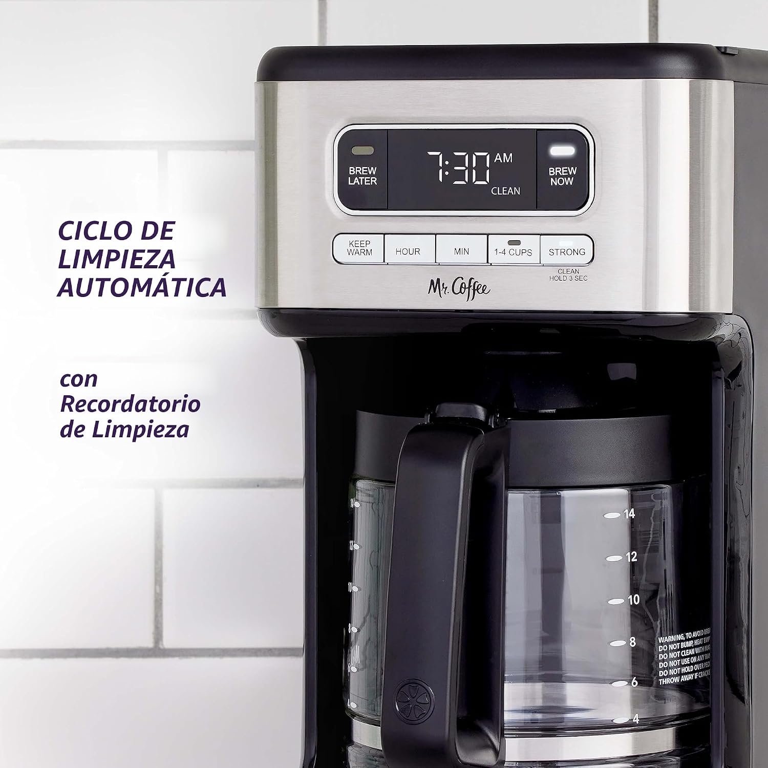 Mr. Coffee - Cafetera programable de 14 tazas de acero inoxidable