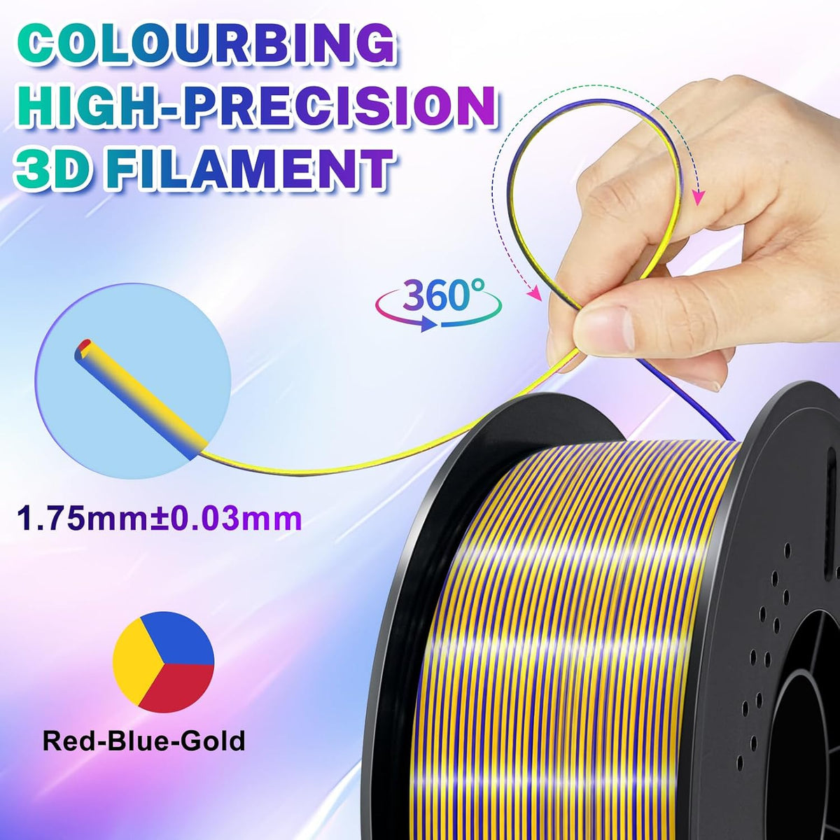 Colourbing Filamento para impresora 3D PLA + de seda tricolor de 0....