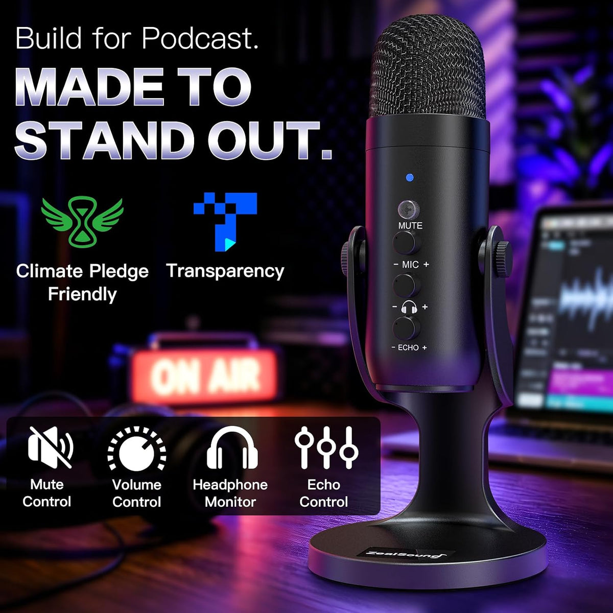 ZealSound Micrófono Podcast para PC, Micrófono USB con Cancelación...