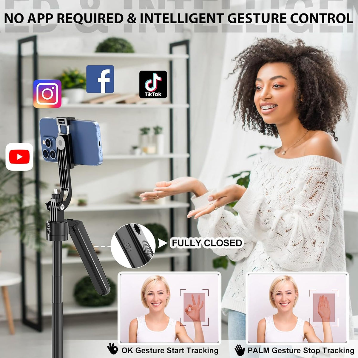 Trípode de seguimiento facial automático con rotación 360 con sopor...