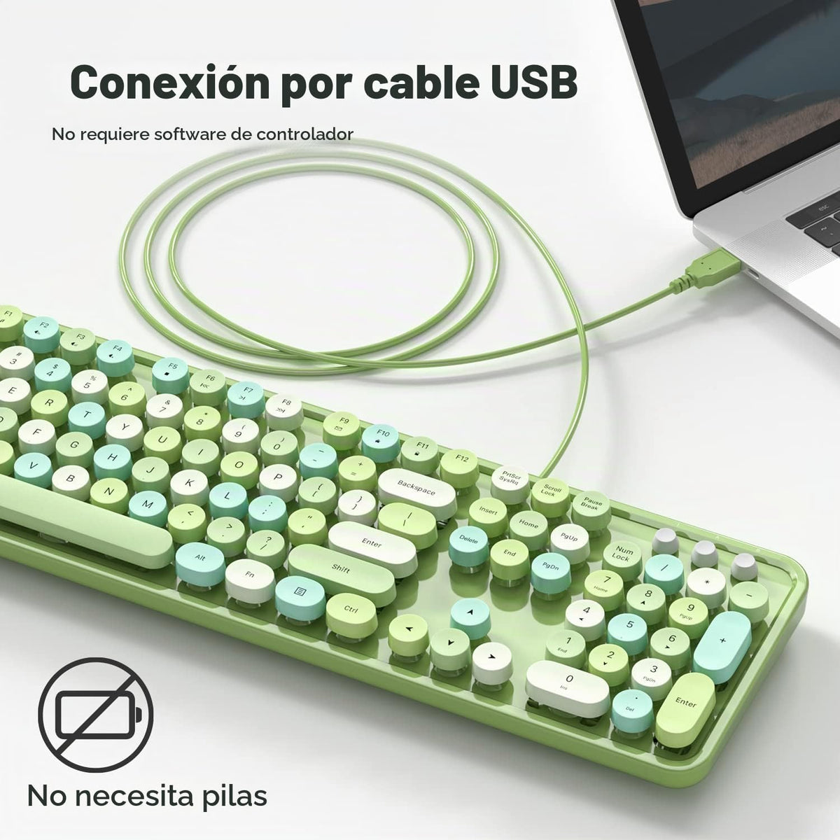 Teclado de computadora con cable MOWUX, teclado retro redondo con U...