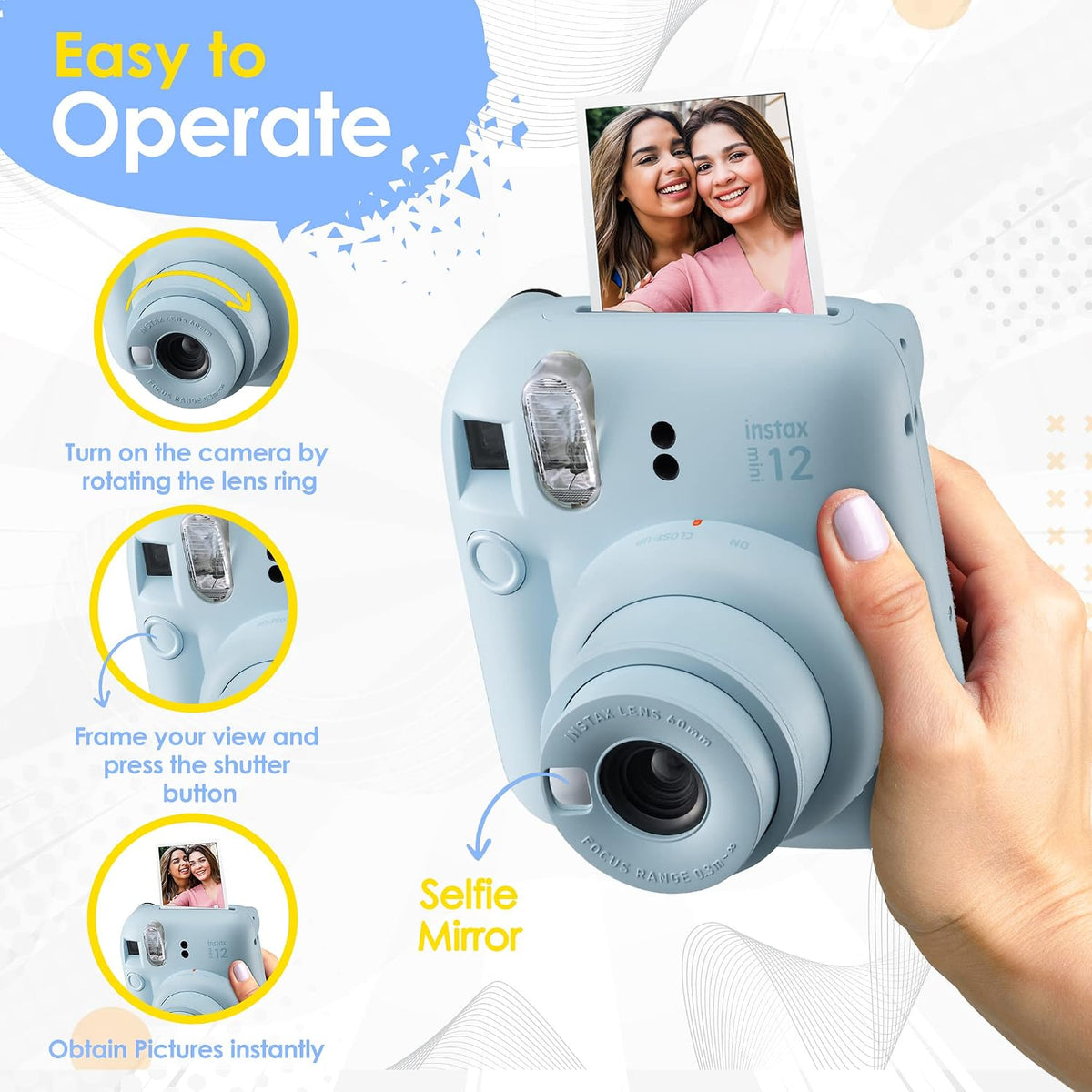 Fujifilm Instax Mini 12 cámara instantánea verde menta y 60 hojas d...