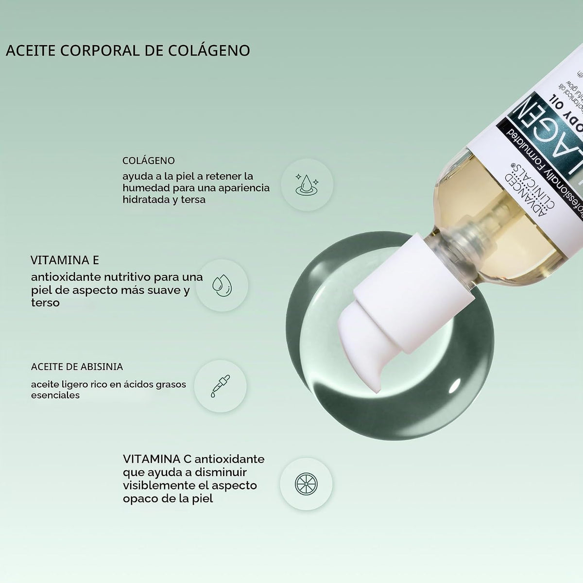 Advanced Clinicals - Aceite corporal de colágeno + aceite hidratant...