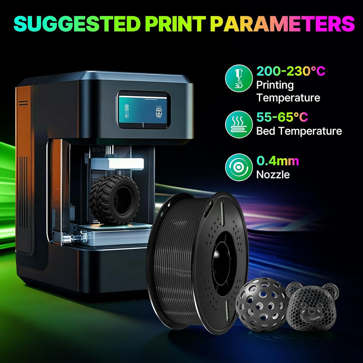 Colourbing Filamento de impresora 3D flexible de TPU 95A, suave y e...